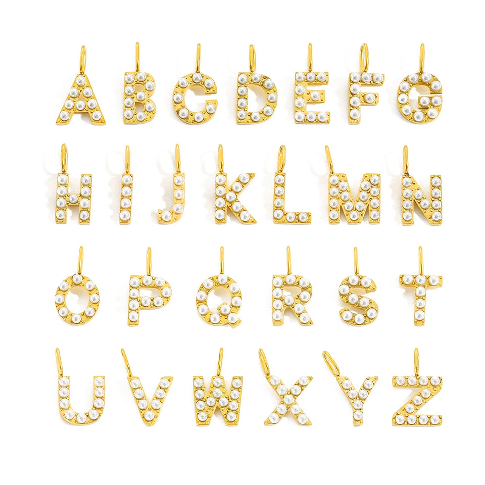 Pearl Studded| Letter Charm Pendant